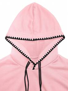 GlowEve Sudadera con capucha casual de mujer con cordón y adorno floral, otoño/invierno - Rosa - Ver 3