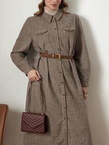 Zelara Autumn/Winter Jacquard Plaid Mid-Length Shirt Dress Brown Dress Brown Thanksgiving Outfit For Women New Year Dress New Year Look Clothes For New Year New Year Clothes Winter Dress Women Maija Fall Winter 2025 Women Maija 2025 Winter Clothes For Women Women's Winter Coat Brown Brown Dress Brown Dress For Women Thanksgiving Outfit For Women Winter Dresses For Women - Brown - View 6