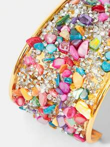 Y2Kool 1pc Metal Bangle Bracelet With Embedded Stones And Rhinestones, Lightweight And Personalized, Adjustable Opening - Multicolor - View 4