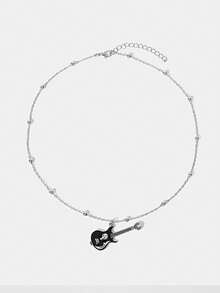 Y2Kool 1pc Y2k Gothic Rock Punk Skull Guitar Necklace, Daily Wear And Party For Both Male And Female - Gun Black - View 4