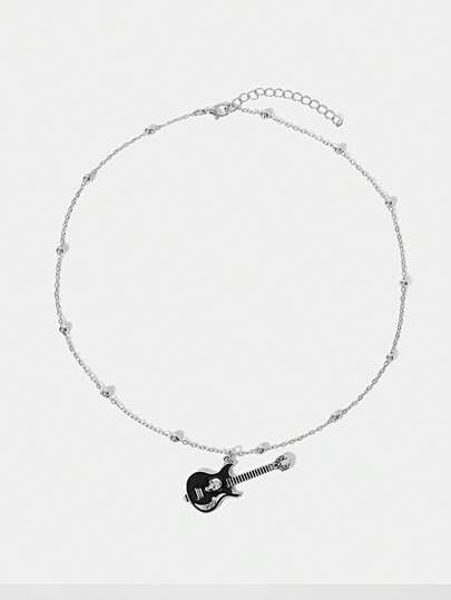 Y2Kool 1 Pieza Collar De Guitarra De Cráneo Gótico Rock Punk Estilo Y2k, Para El Uso Diario Y Para Fiestas, Tanto Para Hombres Como Para Mujeres