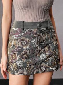 Anewsta High Waist Floral Embroidered A-Line Shorts With Lining, Suitable For Summer, Spring, New Year, Party, Wedding, Elegant, Chic, Stylish, Casual, Formal - Grey - View 5