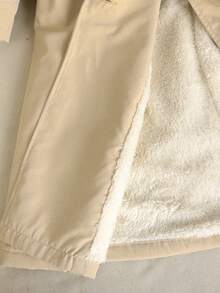 SHEIN Serisse Kids 青少年女孩编织休闲通勤外套双排扣翻领宽松保暖内衬厚长款风衣，休闲军事风格，女孩长款夹克 - 卡其色 - 查看 13