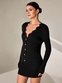 CLARA VERO Women ' Piece Elegant Cardigan And Skirt - Black - View 3