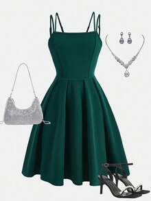 Girlism 青少年女孩无袖派对、聚会、圣诞节连衣裙 - 墨綠色 - 查看 1