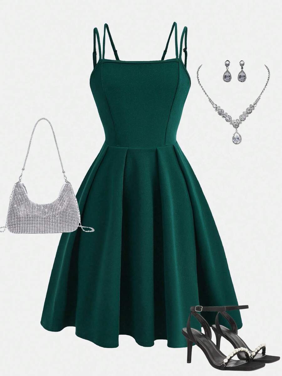 Girlism 青少年女孩无袖派对、聚会、圣诞节连衣裙 - 墨綠色 - 查看 1