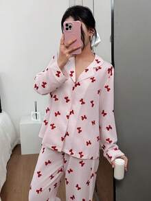 Dream Adore Women's Striped Bow Collar Long Sleeve Pajama Set Striped Pajamas Pajamas For Women Sleepwear Women Pajamas Set Bow Pajamas - Multicolor - View 6