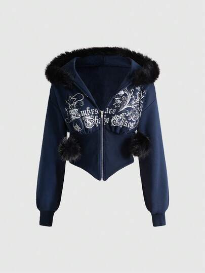 Grunge Punk Sweat-shirt à capuche ajusté imprimé léopard de la sous-culture Y2K, Sweat-shirt pour femmes rétro avec imprimé de vigne et ornements de strass