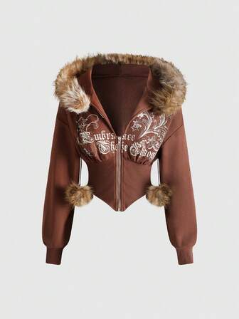 Grunge Punk Sudadera con capucha con estampado de leopardo ajustada de subcultura Y2K con estampado floral vintage y adornos de rhinestone