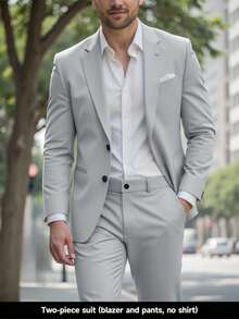 Calvornis 男士休闲商务两件套西装，纯色西装套装夹克和裤子，简约时尚休闲日常穿着婚礼西装舞会西装男士，适合情人节周年纪念日等场合，是送给男朋友或丈夫的绝佳礼物。 - 灰色 - 查看 1