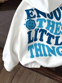 SHEIN ModeFlare Wear Baby Boy Casual Minimalist Smile Pattern Knit Soft Hooded Pullover Sweatshirt, Thick Design Suitable For Autumn