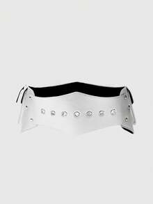 ROMWE Grunge Punk Y2K Punk Style Black Metal Rivet Eye Multi-Pocket Adjustable Metal Buckle Fanny Pack For Women - Silver - View 2
