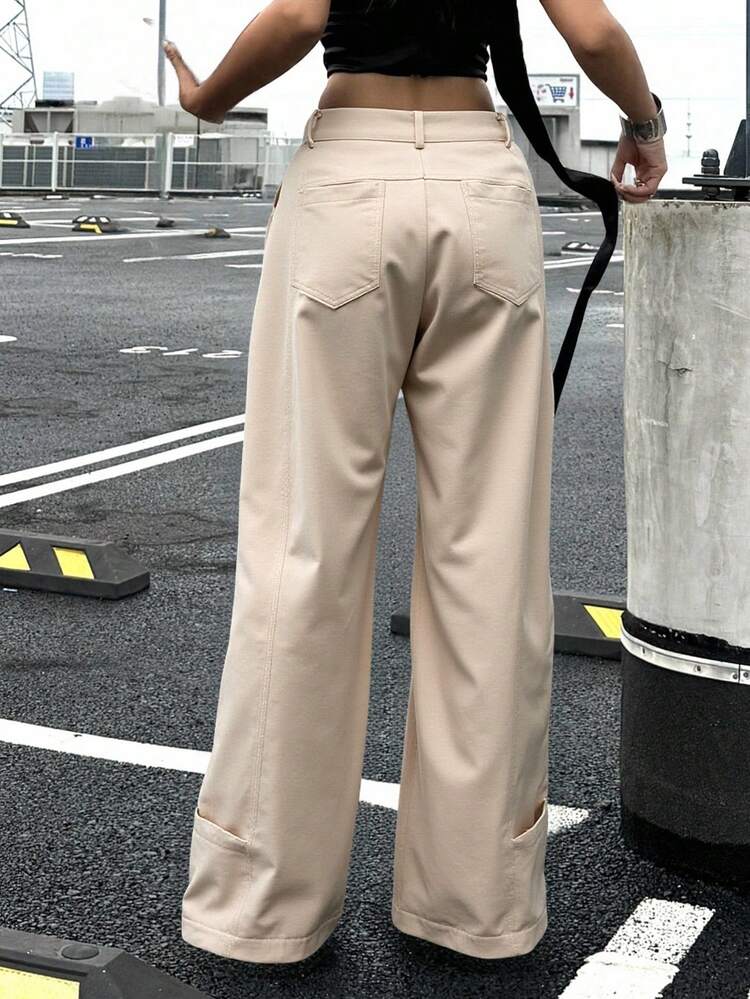 Women's Loose Solid Color Cargo Pants, Casual Street Style, Autumn/Winter
