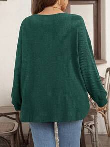 EMERY ROSE Camiseta de manga larga de punto acanalado de unicolor para mujer de talla grande