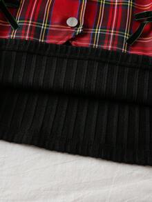 SHEIN Bộ 3 áo vest không tay cài nút, áo thun cổ lọ tay dài có gân và chân váy xếp ly kèm thắt lưng cho bé gái - Đỏ - Xem 8