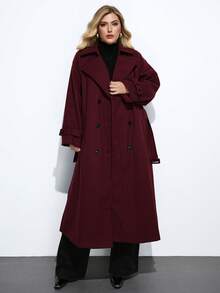 Maija Manteau de mode en laine rouge de Noël pour femmes grandes tailles pour l'automne et l'hiver. Veste longue à manches longues rétro pour femmes. Manteau noir à la mode polyvalent, confortable, élégant, décontracté, simple pour un usage quotidien, essentiel, unicolore, décontracté pour les fêtes, décent, célibataire, élégant, décontracté chic pour femme, sortie - Rouge foncé - Voir 4