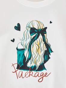 Teen Girls Graphic Sweatshirt And Elastic Waist Button Skirt Set - Dark Green - View 4