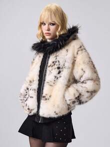 ROMWE EDITION Jaqueta Básica Feminina Oversized Com Capuz E Estampa De Leopardo, Estilo Retrô Y2K, Com Blocos De Cores. - Caqui - Ver 4