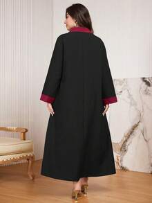 Al Najma Plus Size Casual Color Block Button Decor Long Sleeve Loose Fit Midi Dress, Spring/Autumn - Multicolor - View 2