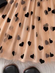 年轻女孩优雅可爱的黑色拼布串珠长袖连衣裙 - 黑色 - 查看 4