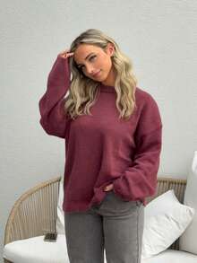 Jeta Ari 马海毛超大圆领毛衣 春季 2020 90 年代休闲可爱机场秋季返校秋季冬季日常圣诞节工作办公室 - 酒紅色 - 查看 5