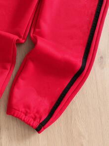 2pcs/Set Toddler Boys' Hooded Sweatshirt And Pants Set, New Autumn/Winter Design, Hooded Zip-Up Jacket With Contrast Striped Pattern, Matching Solid Color Pants, Comfortable Casual Outfit, Suitable For Daily Wear, Family/Sibling Autumn Wear, Sports, School