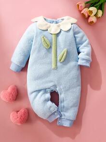 SHEIN Baby Girl Floral Print Jumpsuit, Fashionable Outdoor Wear For Autumn/Winter - Blue - View 2