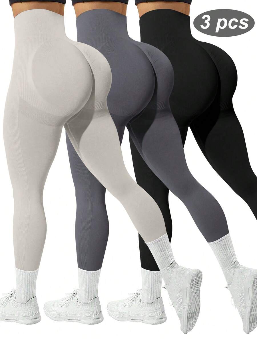 Gameset SHEIN Sport Quần legging thể thao co giãn liền mạch cạp cao màu trơn - Nhiều màu - Xem 1