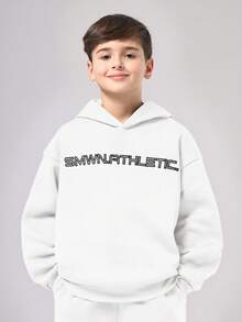 SUMWON 青少年男童连帽衫和运动裤套装休闲街头风套装套头卫衣 - 黑與白 - 查看 3