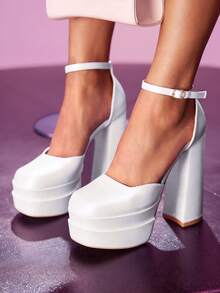 CUCCOO LuxiPop Giày cao gót đế xuồng dành cho nữ, mặt trên bằng da bóng sang trọng, thích hợp cho trang phục Halloween, Giáng sinh, tiệc tùng, hộp đêm mùa thu - trắng - Xem 4