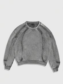 ROMWE MEN Street Life Sudadera casual de cuello redondo de unicolor de manga larga para hombre, otoño/invierno