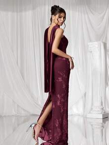 Coutiva Rochie de seară formală texturată, fără bretele, pentru femei - Burgundia - Vizualizare 2