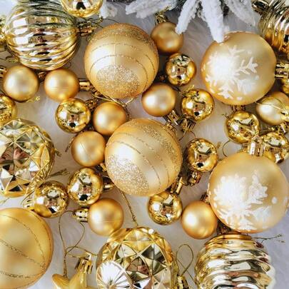 42 piezas Juego de bolas de Navidad, Adorno de árbol de Navidad dorado, Bola de Navidad pintada de forma creativa, Colgante para árbol de Navidad, Adecuado para fiestas navideñas, coronas, árbol de Navidad, decoraciones navideñas