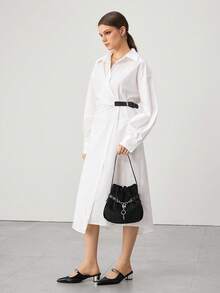 SHECARRY 女士, 女式单肩包, 流浪包, 水桶包, 天鹅绒, 拼接, PU, 黑色, 链条装饰, 心形五金吊坠, 复古, 复古, 时尚, 优雅, 简约, 个性, 百搭, 经典, 通勤, 办公, 约会, 日常, 购物, 下午茶 - 黑色 - 查看 8