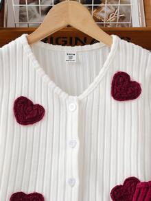 2pcs/Set Girls Red Heart Embroidery Cardigan & Dress, Fashionable European Style, Spring/Autumn - Red and White - View 9