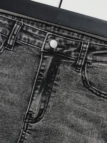 SHEIN 男童拼布破洞紧身牛仔裤 - 黑色 - 查看 4