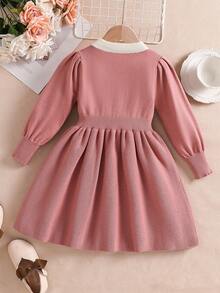 SHEIN Robe pull vintage douce en tricot avec nœud, robe pull princesse coréenne décontractée et élégante, convient pour le port quotidien et les sorties