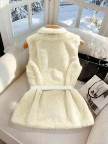 Franclia 新款秋冬时尚女士仿皮草背心 - 杏色 - 查看 2