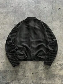 EASEVO 男士加大码字母刺绣条纹长袖单排扣休闲口袋衬衫 - 彩色 - 查看 2