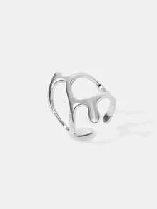 Y2Kool 1pc Fashionable Liquid Metal Style Asymmetrical Geometric Shaped Metallic Texture Ring. Suitable For Vacation Party, Date Or Daily Outfit, As Gift - Silver - View 5