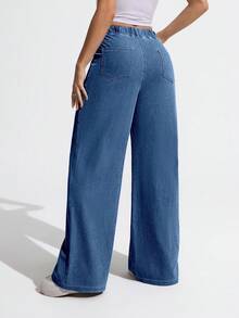 SHEIN Unity Plus Size Plain Simple Casual Jeans - Medium Wash - View 5