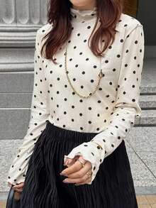 FRIFUL 女士网纱透视高领T恤，夏季长袖透视上衣 - 杏色 - 查看 6