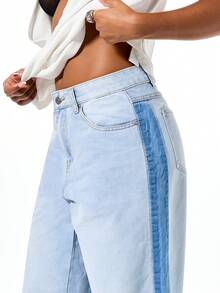 SUMWON WOMEN High Rise Wide Leg Palazzo Jeans With Contrast Side Panel Detail For Women