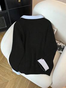 SHEIN Clasi Plus Size Women Casual Everyday/Office Commute Colorblock 2 In 1 Sweater, Autumn/Winter - Black - View 2