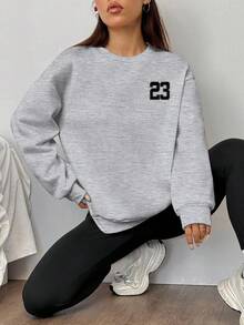 SHEIN EZwear 2 件套休闲宽松圆领运动衫和紧身打底裤，23 号，街头服饰，复古，返校，复古，秋季女士休闲装，秋冬，校服，乡村，嘻哈，街头服饰，运动，健身，健身房 - 彩色 - 查看 3
