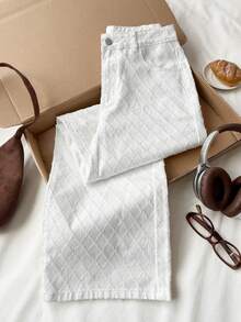 Comfortcana 女式白色口袋阔腿宽松休闲百搭牛仔裤 - 白色 - 查看 6