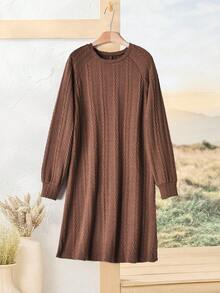 Rusticease 女款純色極簡日常穿搭圓領長袖短洋裝，冬季聖誕女裝套裝 - 彩色 - 查看 3