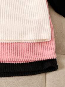 SHEIN 3件套 少女休闲罗纹针织刺绣蝴蝶结高领修身T恤，加厚保暖内衬，秋冬女童套头衫 - 彩色 - 查看 5