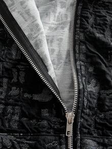 ROMWE MEN Street Life 男士纹理面料宽松连帽长袖外套 - 黑色 - 查看 6