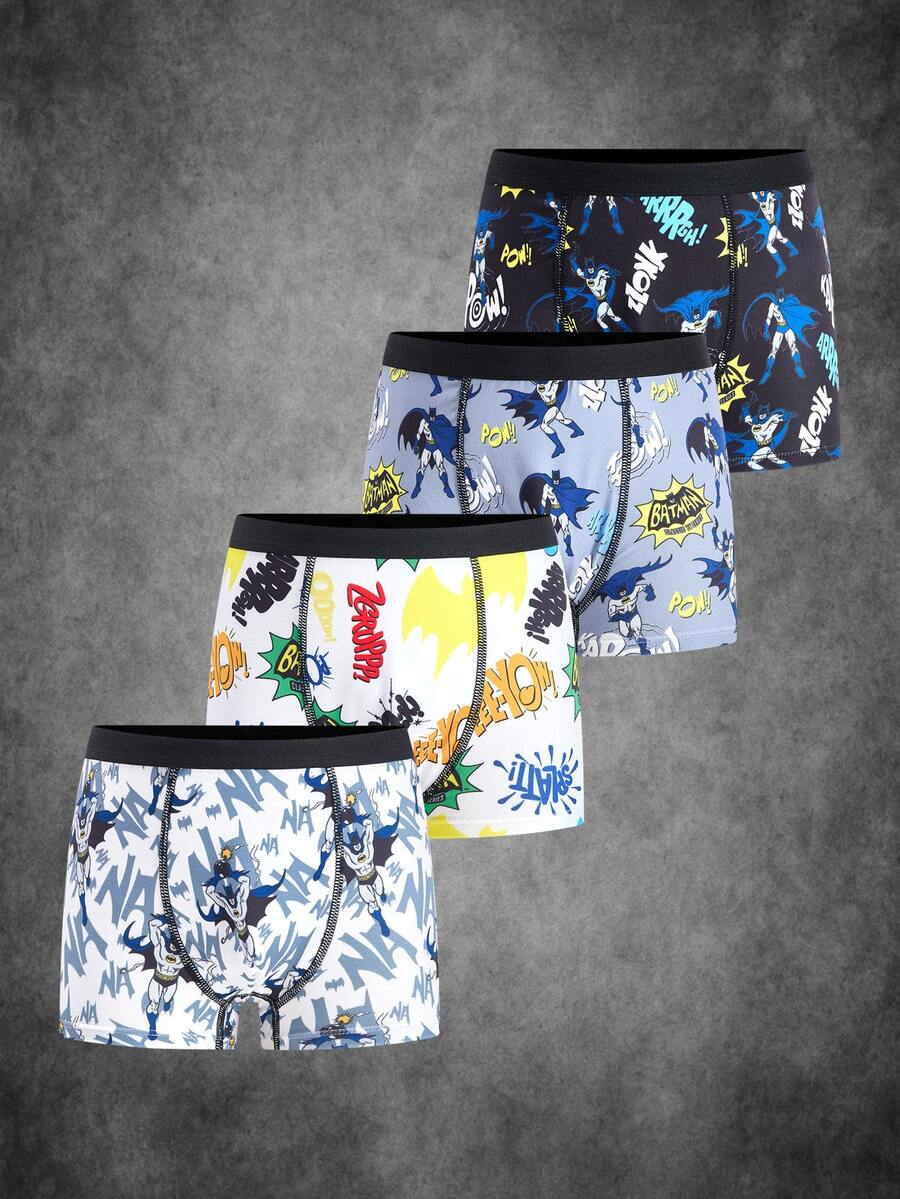 BATMAN X SHEIN 青少年男孩柔软透气全印花平角裤 - 黑與白 - 查看 1